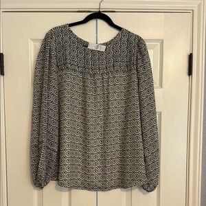 LOFT Black and White Smocked Blouse